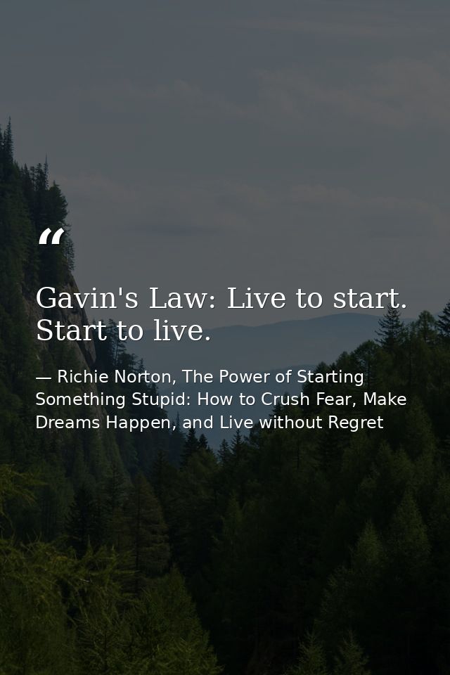 Gavin's Law: Live to start. Start to live. — Richie Norton, The Power of Starting Something Stupid: How to Crush Fear, Make Dreams Happen, and Live without Regret