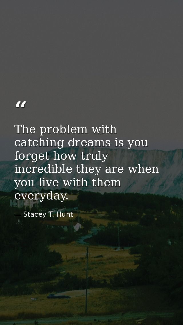 The problem with catching dreams is you forget how truly incredible they are when you live with them everyday. — Stacey T. Hunt