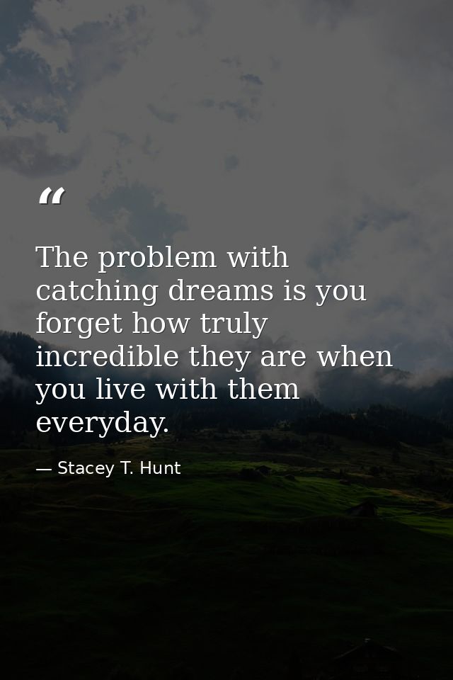 The problem with catching dreams is you forget how truly incredible they are when you live with them everyday. — Stacey T. Hunt