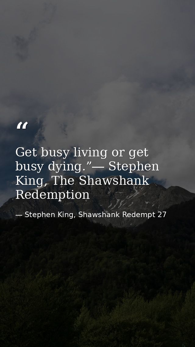Get busy living or get busy dying.”― Stephen King, The Shawshank Redemption — Stephen King, Shawshank Redempt 27
