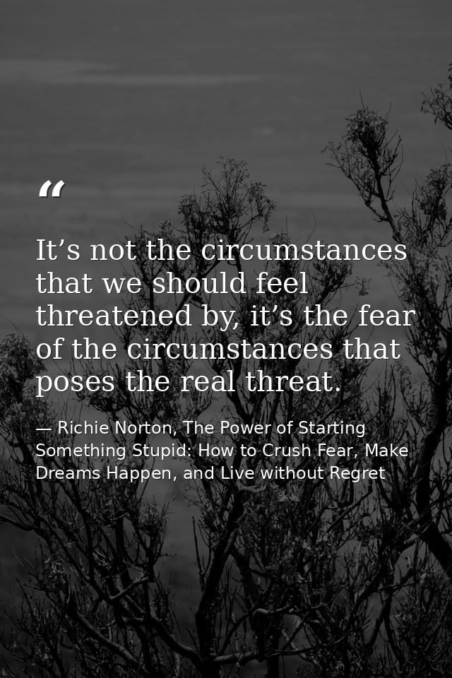 It’s not the circumstances that we should feel threatened by, it’s the fear of the circumstances that poses the real thr — Richie Norton, The Power of Starting Something Stupid: How to Crush Fear, Make Dreams Happen, and Live without Regret