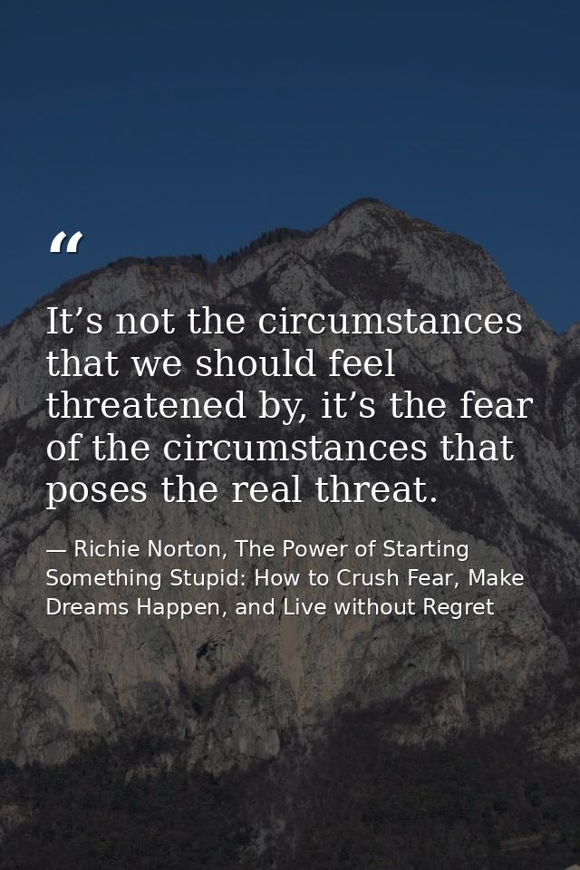 It’s not the circumstances that we should feel threatened by, it’s the fear of the circumstances that poses the real thr — Richie Norton, The Power of Starting Something Stupid: How to Crush Fear, Make Dreams Happen, and Live without Regret