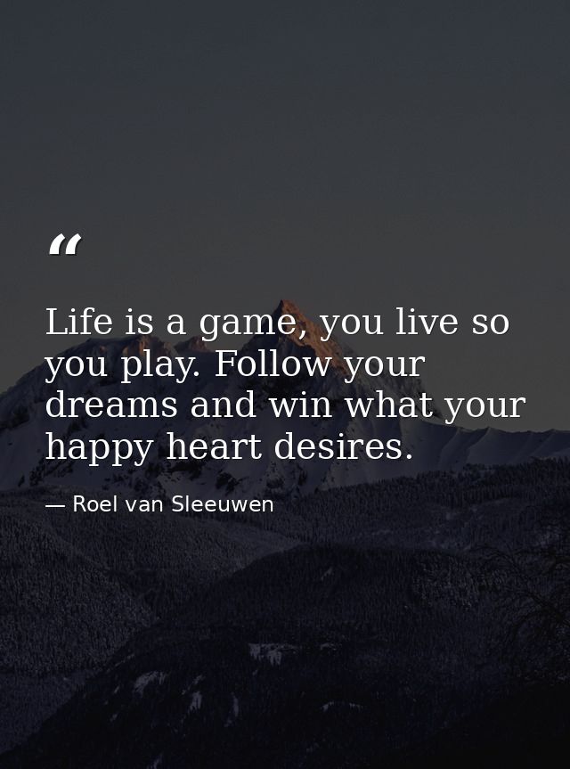 Life is a game, you live so you play. Follow your dreams and win what your happy heart desires. — Roel van Sleeuwen