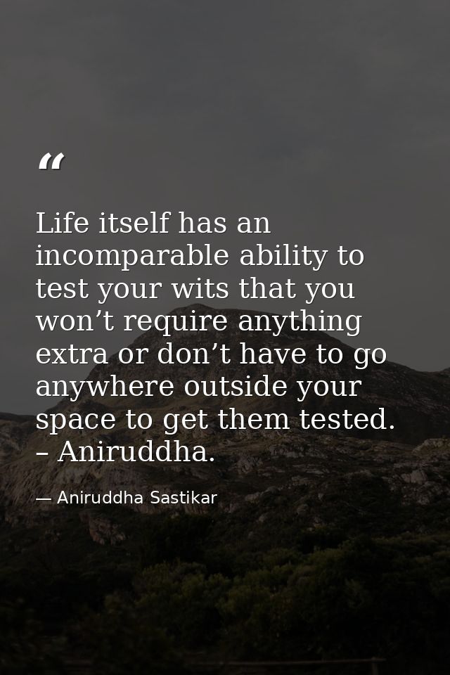 Life itself has an incomparable ability to test your wits that you won’t require anything extra or don’t have to go anyw — Aniruddha Sastikar