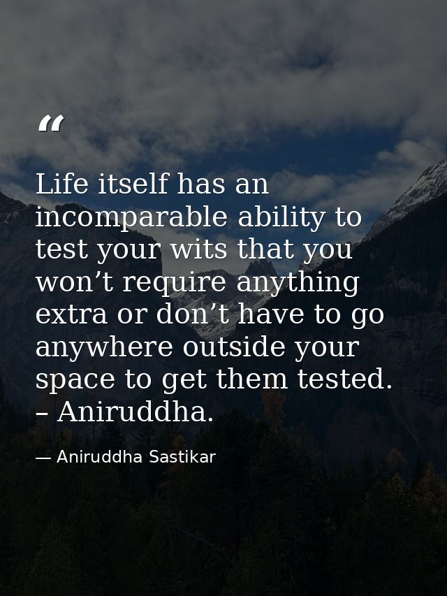 Life itself has an incomparable ability to test your wits that you won’t require anything extra or don’t have to go anyw — Aniruddha Sastikar