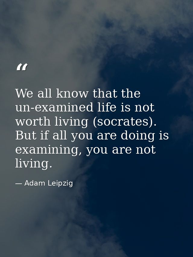 We all know that the un-examined life is not worth living (socrates). But if all you are doing is examining, you are not — Adam Leipzig