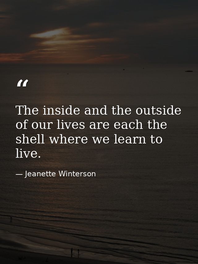 The inside and the outside of our lives are each the shell where we learn to live. — Jeanette Winterson
