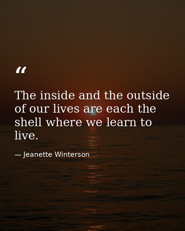 The inside and the outside of our lives are each the shell where we learn to live. — Jeanette Winterson