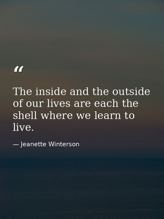 The inside and the outside of our lives are each the shell where we learn to live. — Jeanette Winterson