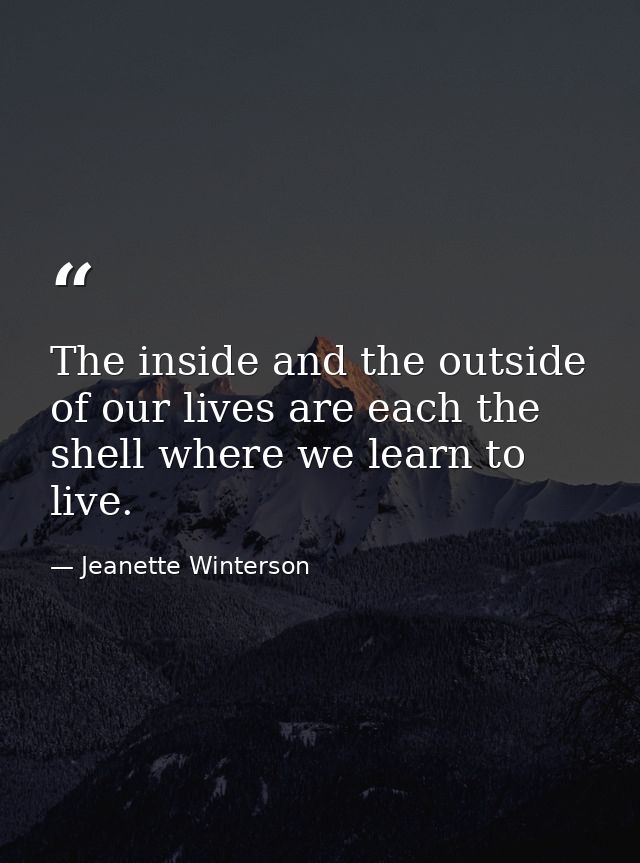 The inside and the outside of our lives are each the shell where we learn to live. — Jeanette Winterson