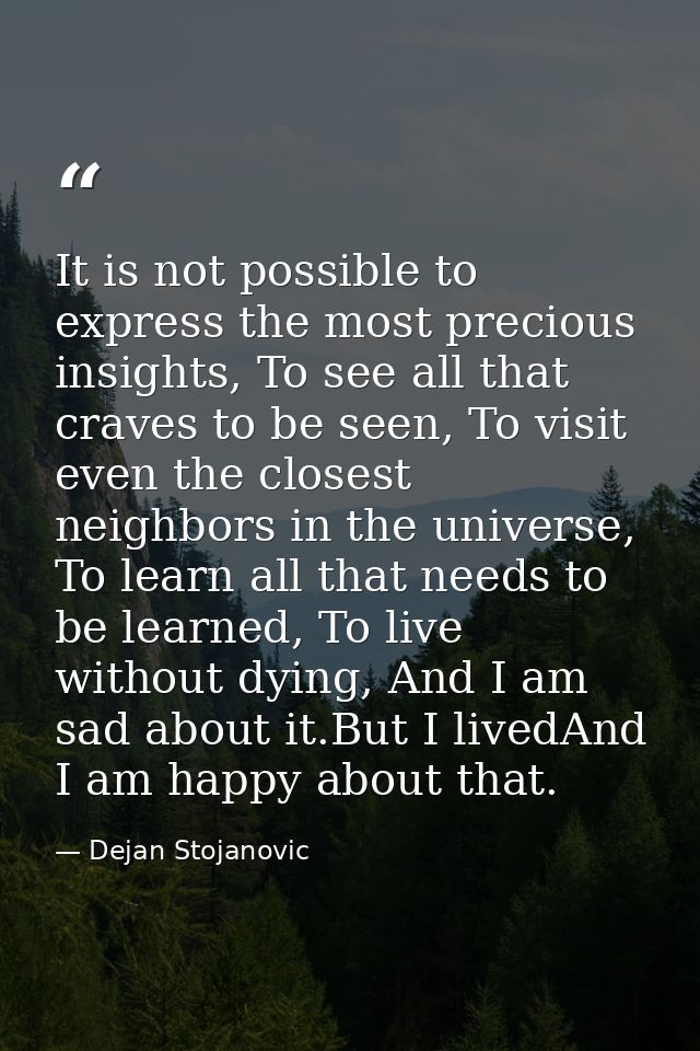 It is not possible to express the most precious insights, To see all that craves to be seen, To visit even the closest n — Dejan Stojanovic