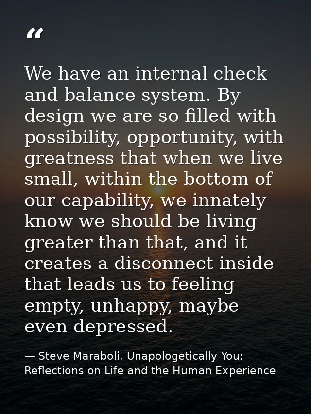 We have an internal check and balance system. By design we are so filled with possibility, opportunity, with greatness t — Steve Maraboli, Unapologetically You: Reflections on Life and the Human Experience