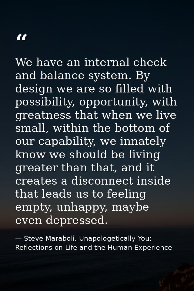 We have an internal check and balance system. By design we are so filled with possibility, opportunity, with greatness t — Steve Maraboli, Unapologetically You: Reflections on Life and the Human Experience