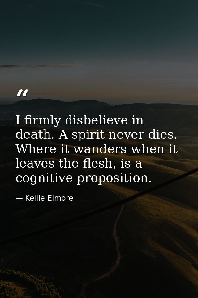I firmly disbelieve in death. A spirit never dies. Where it wanders when it leaves the flesh, is a cognitive proposition — Kellie Elmore
