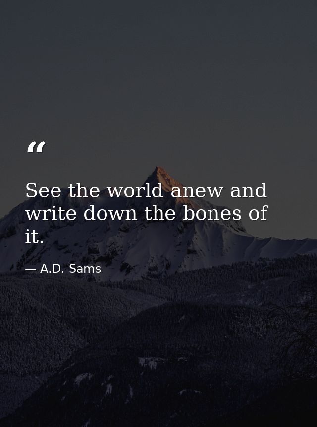 See the world anew and write down the bones of it. — A.D. Sams