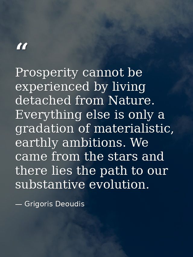Prosperity cannot be experienced by living detached from Nature. Everything else is only a gradation of materialistic, e — Grigoris Deoudis
