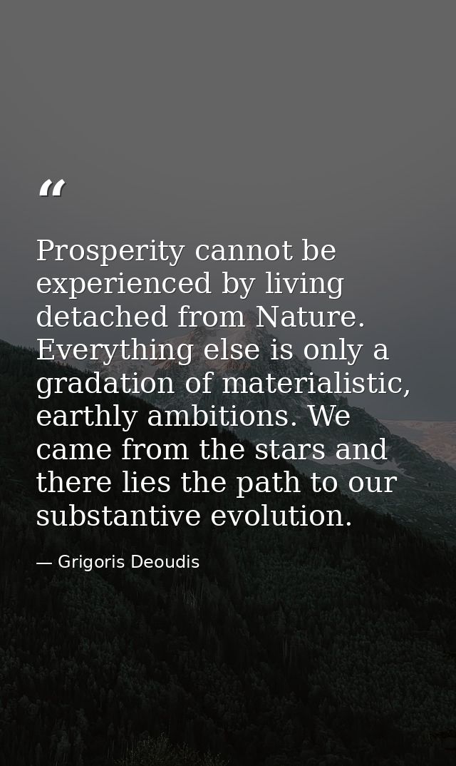 Prosperity cannot be experienced by living detached from Nature. Everything else is only a gradation of materialistic, e — Grigoris Deoudis