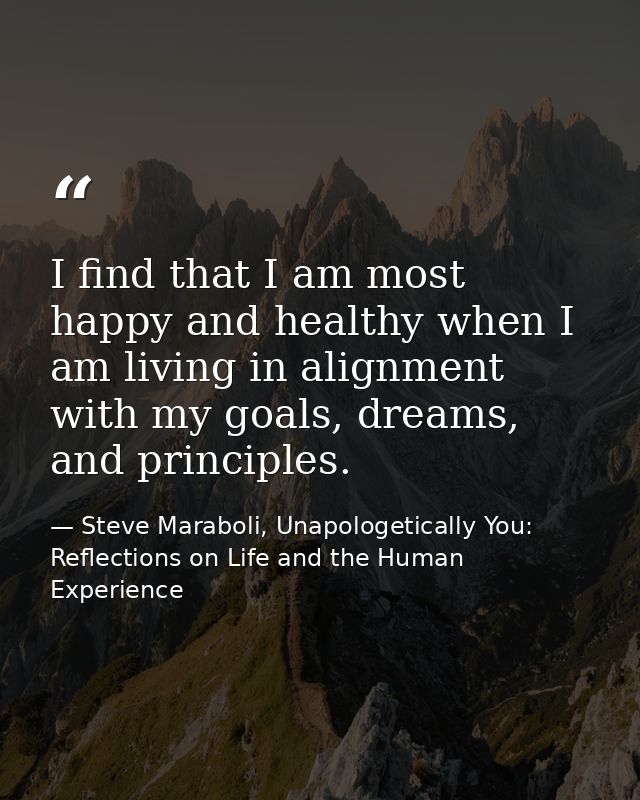 I find that I am most happy and healthy when I am living in alignment with my goals, dreams, and principles. — Steve Maraboli, Unapologetically You: Reflections on Life and the Human Experience