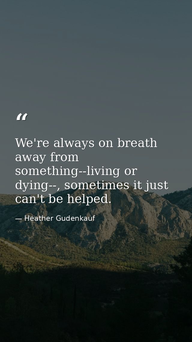 We're always on breath away from something--living or dying--, sometimes it just can't be helped. — Heather Gudenkauf