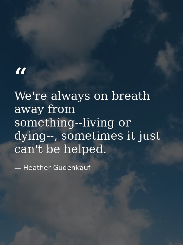 We're always on breath away from something--living or dying--, sometimes it just can't be helped. — Heather Gudenkauf