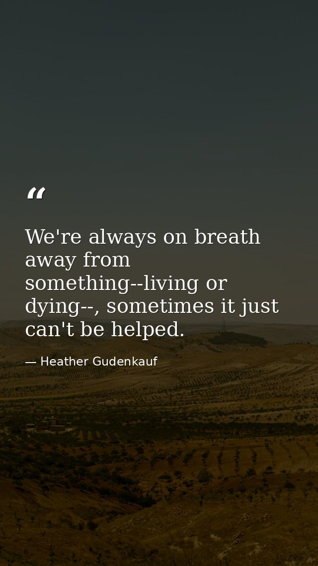We're always on breath away from something--living or dying--, sometimes it just can't be helped. — Heather Gudenkauf