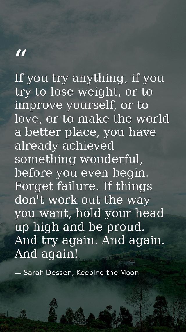 If you try anything, if you try to lose weight, or to improve yourself, or to love, or to make the world a better place, — Sarah Dessen, Keeping the Moon