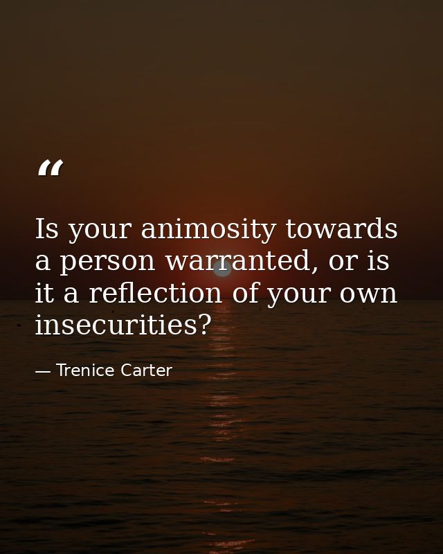 Is your animosity towards a person warranted, or is it a reflection of your own insecurities? — Trenice Carter
