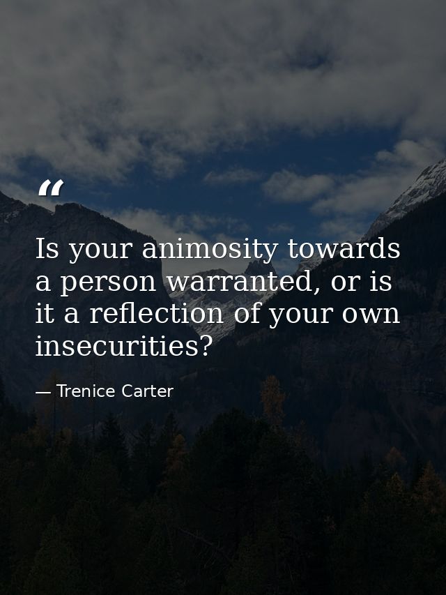 Is your animosity towards a person warranted, or is it a reflection of your own insecurities? — Trenice Carter