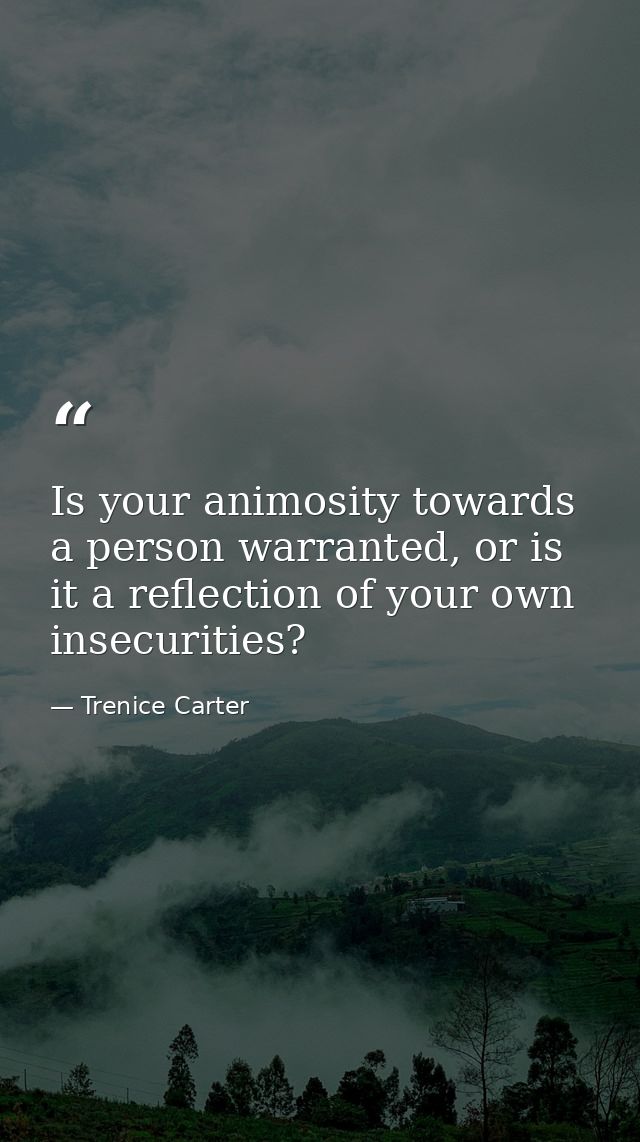 Is your animosity towards a person warranted, or is it a reflection of your own insecurities? — Trenice Carter