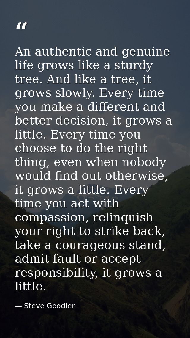 An authentic and genuine life grows like a sturdy tree. And like a tree, it grows slowly. Every time you make a differen — Steve Goodier