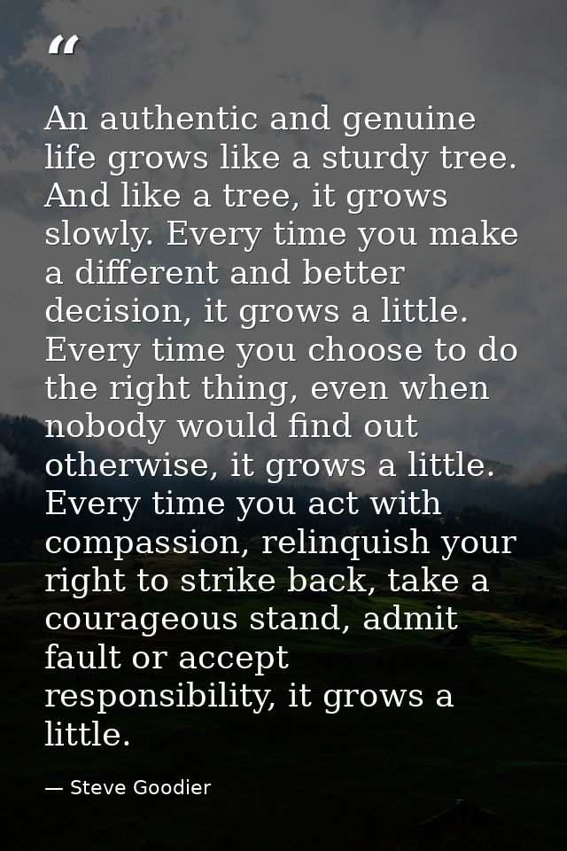 An authentic and genuine life grows like a sturdy tree. And like a tree, it grows slowly. Every time you make a differen — Steve Goodier