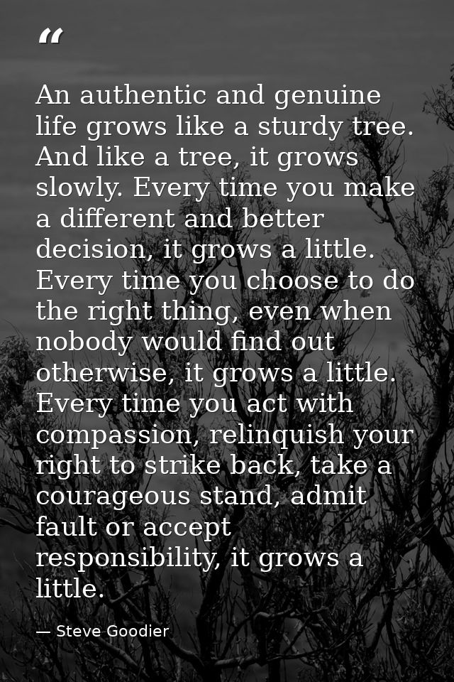 An authentic and genuine life grows like a sturdy tree. And like a tree, it grows slowly. Every time you make a differen — Steve Goodier