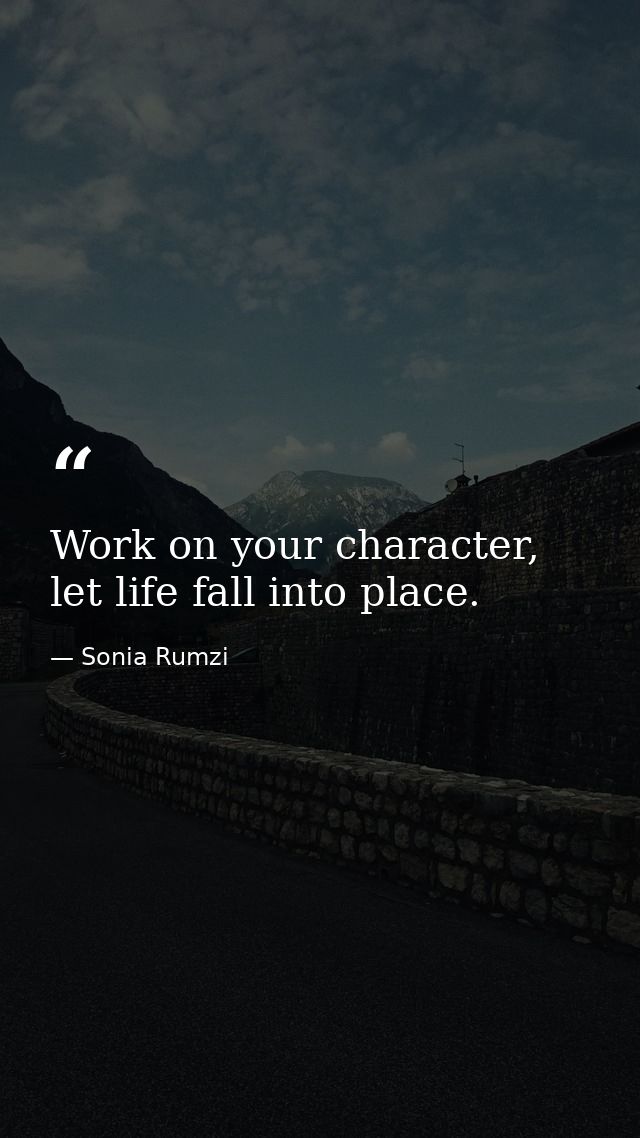Work on your character, let life fall into place. — Sonia Rumzi