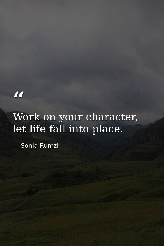 Work on your character, let life fall into place. — Sonia Rumzi