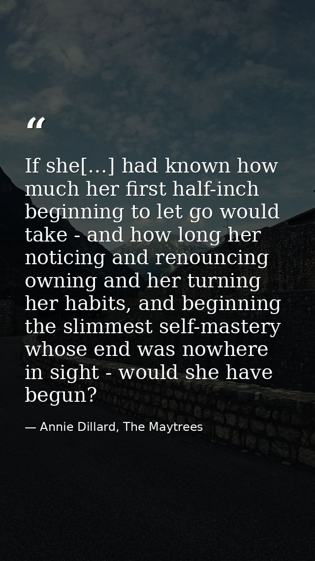 If she[…] had known how much her first half-inch beginning to let go would take - and how long her noticing and renounci — Annie Dillard, The Maytrees