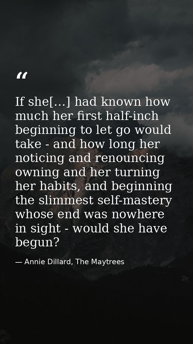 If she[…] had known how much her first half-inch beginning to let go would take - and how long her noticing and renounci — Annie Dillard, The Maytrees