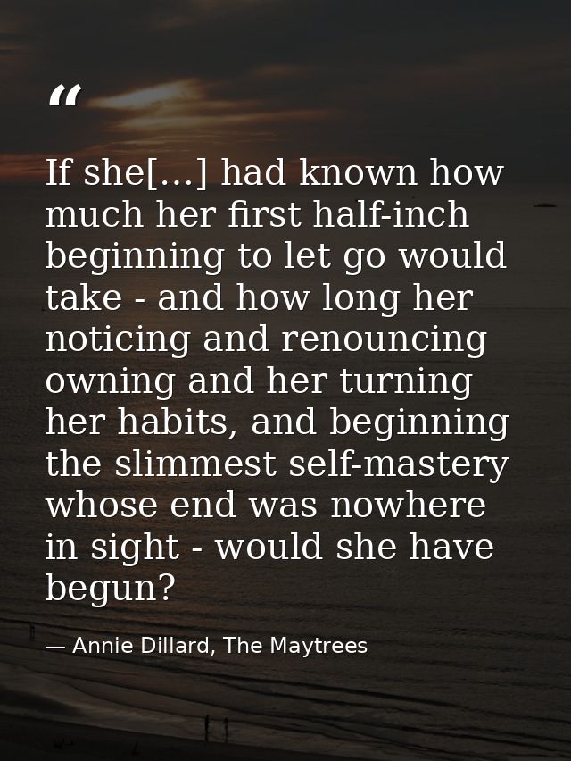 If she[…] had known how much her first half-inch beginning to let go would take - and how long her noticing and renounci — Annie Dillard, The Maytrees