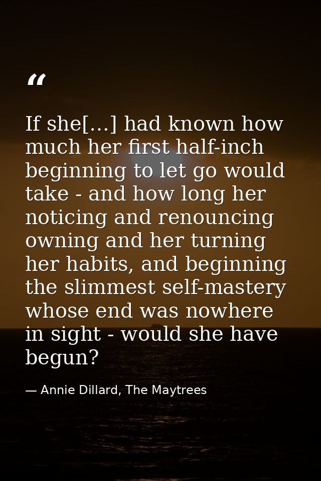 If she[…] had known how much her first half-inch beginning to let go would take - and how long her noticing and renounci — Annie Dillard, The Maytrees