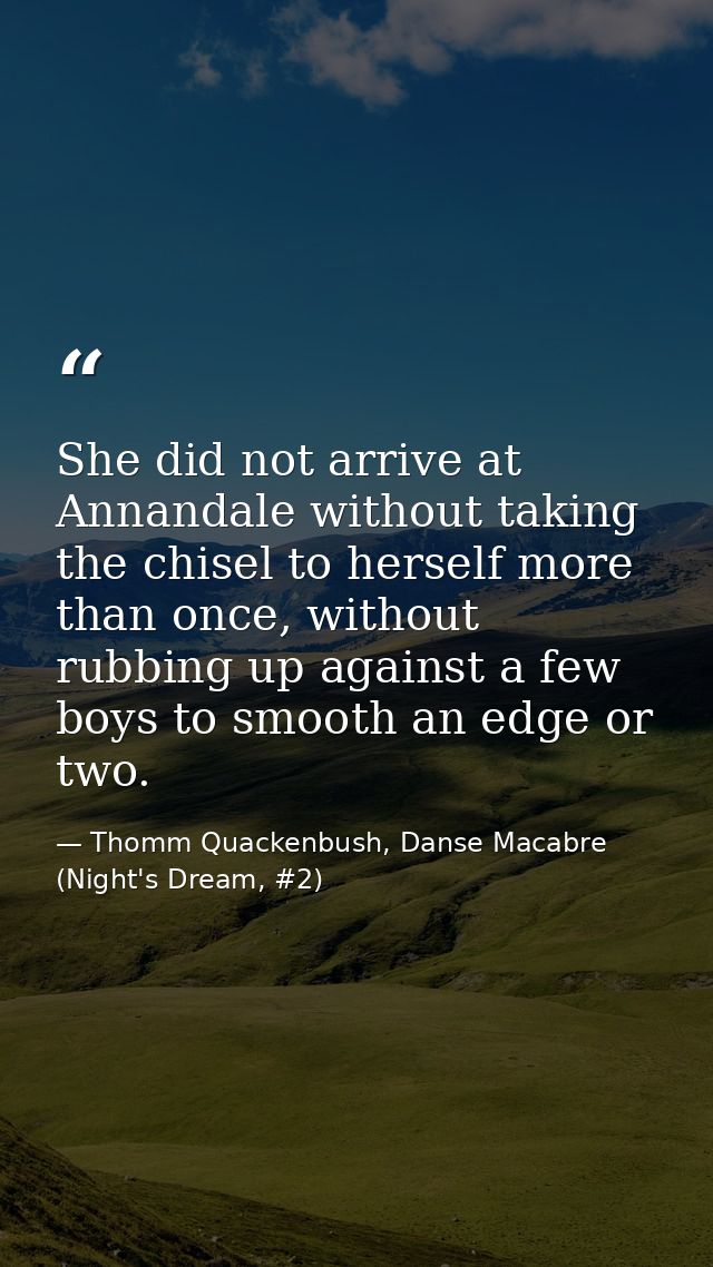 She did not arrive at Annandale without taking the chisel to herself more than once, without rubbing up against a few bo — Thomm Quackenbush, Danse Macabre (Night's Dream, #2)