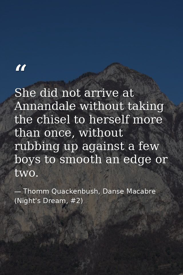She did not arrive at Annandale without taking the chisel to herself more than once, without rubbing up against a few bo — Thomm Quackenbush, Danse Macabre (Night's Dream, #2)