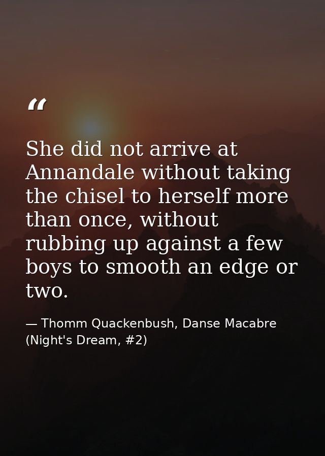 She did not arrive at Annandale without taking the chisel to herself more than once, without rubbing up against a few bo — Thomm Quackenbush, Danse Macabre (Night's Dream, #2)