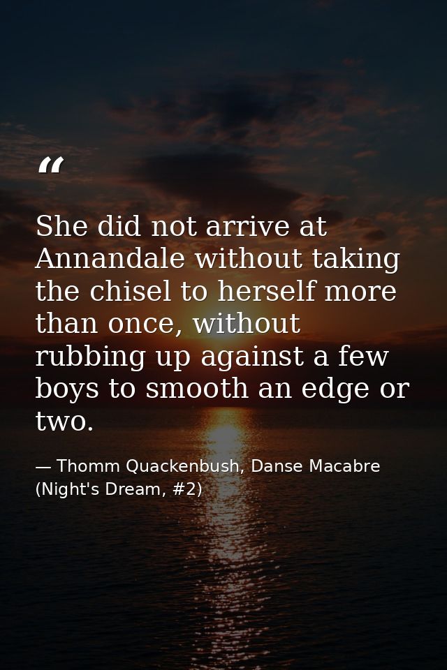 She did not arrive at Annandale without taking the chisel to herself more than once, without rubbing up against a few bo — Thomm Quackenbush, Danse Macabre (Night's Dream, #2)