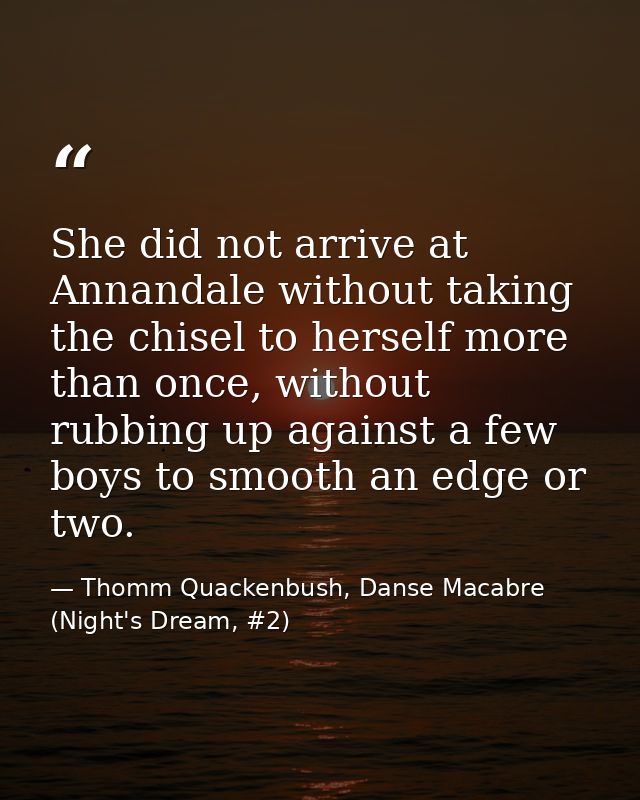 She did not arrive at Annandale without taking the chisel to herself more than once, without rubbing up against a few bo — Thomm Quackenbush, Danse Macabre (Night's Dream, #2)
