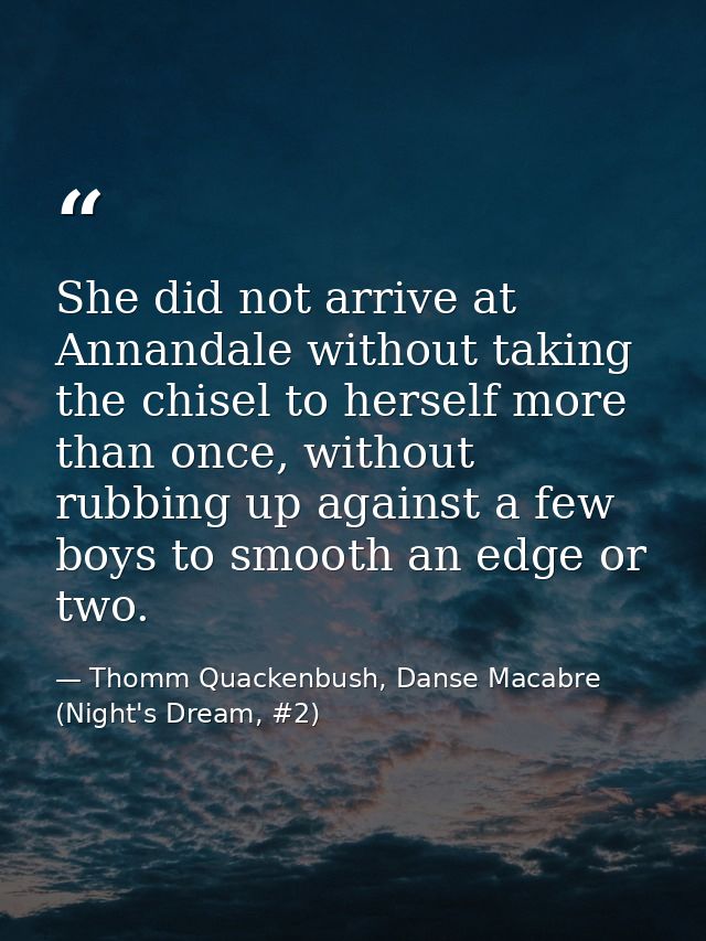 She did not arrive at Annandale without taking the chisel to herself more than once, without rubbing up against a few bo — Thomm Quackenbush, Danse Macabre (Night's Dream, #2)