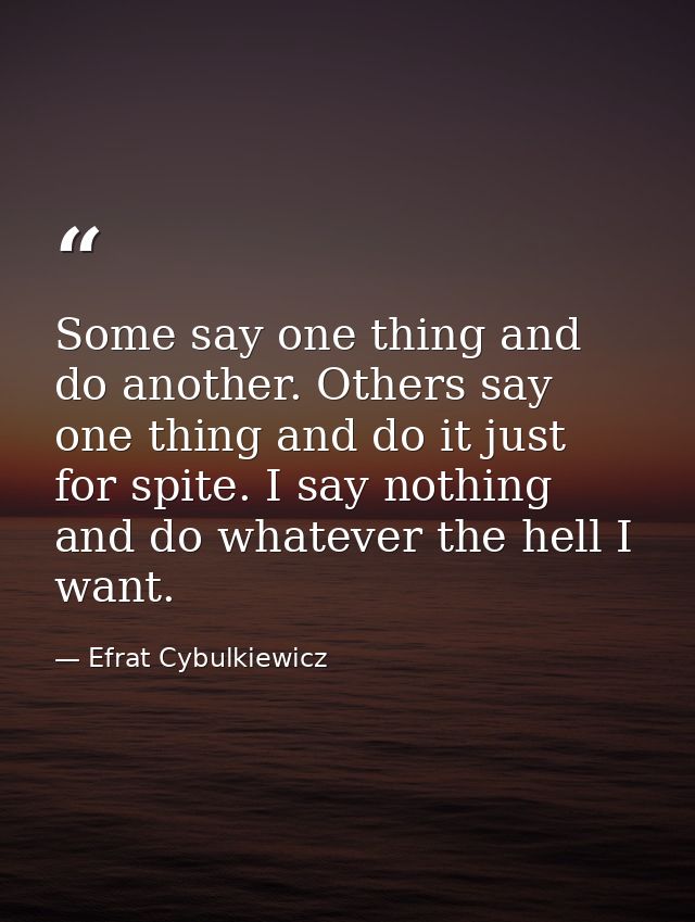 Some say one thing and do another. Others say one thing and do it just for spite. I say nothing and do whatever the hell — Efrat Cybulkiewicz
