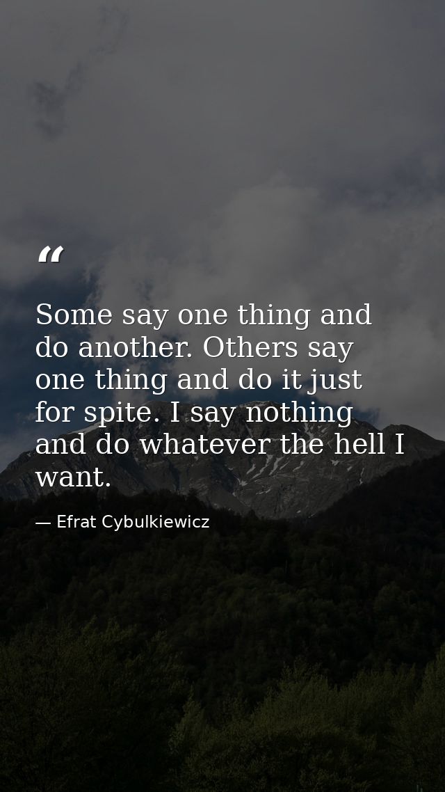 Some say one thing and do another. Others say one thing and do it just for spite. I say nothing and do whatever the hell — Efrat Cybulkiewicz