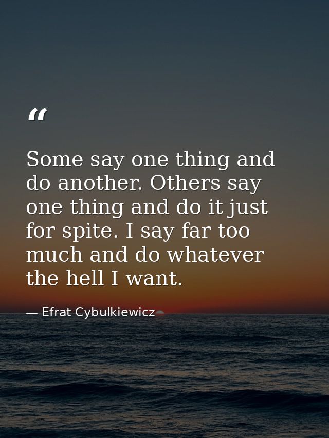 Some say one thing and do another. Others say one thing and do it just for spite. I say far too much and do whatever the — Efrat Cybulkiewicz