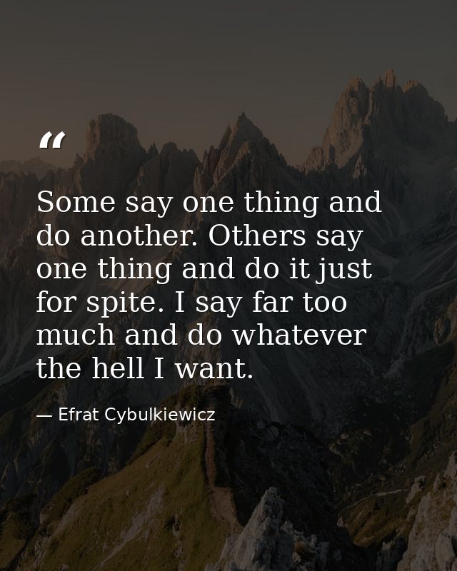 Some say one thing and do another. Others say one thing and do it just for spite. I say far too much and do whatever the — Efrat Cybulkiewicz