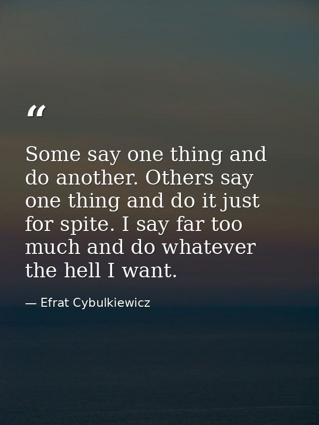Some say one thing and do another. Others say one thing and do it just for spite. I say far too much and do whatever the — Efrat Cybulkiewicz