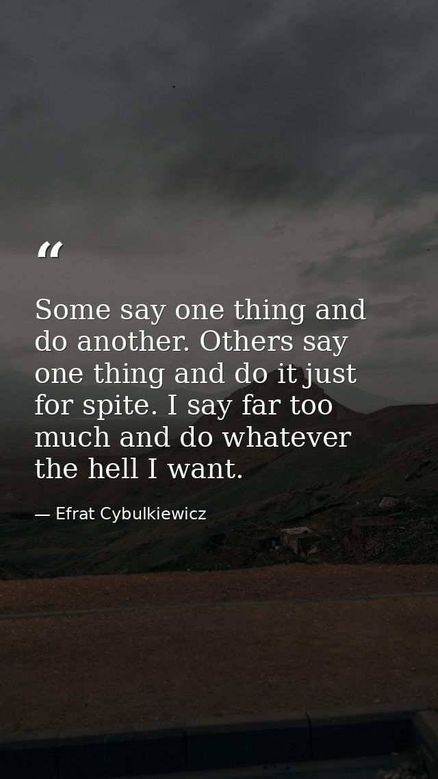 Some say one thing and do another. Others say one thing and do it just for spite. I say far too much and do whatever the — Efrat Cybulkiewicz